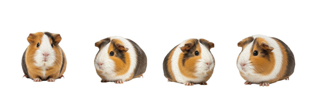 Set of Guinea Pigs Collection, Cute Domestic Rodents in Various Poses, Detailed Pet Animal Illustration, isolated on transparent png background, oil paint