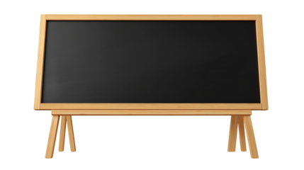 Blank black chalkboard isolated on white background or transparent png, showing smooth dark surface, rectangular frame, and clean writable area.