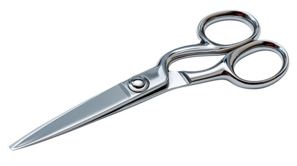 Sharp metal scissors with stainless  handle isolated on white background or transparent png, showing sleek blades, ergonomic grip, and luxury design.