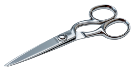 Sharp metal scissors with stainless  handle isolated on white background or transparent png, showing sleek blades, ergonomic grip, and luxury design.