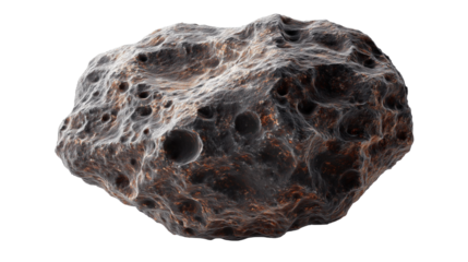 Detailed Asteroid Rock, Space Meteor with Craters and Rough Surface Isolated on Transparent Background