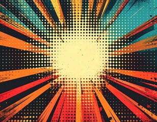 Abstract comic style illustration of radial lines and halftone, centered blank area