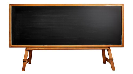 Blank black chalkboard isolated on white background or transparent png, showing smooth dark surface, rectangular frame, and clean writable area.