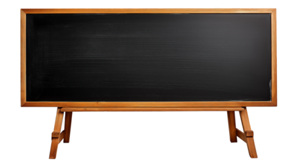 Blank black chalkboard isolated on white background or transparent png, showing smooth dark surface, rectangular frame, and clean writable area.