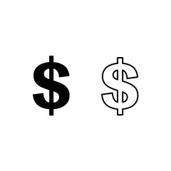 Obraz premium Dollar Sign Symbol in Solid Black and Outline Styles on White money currency