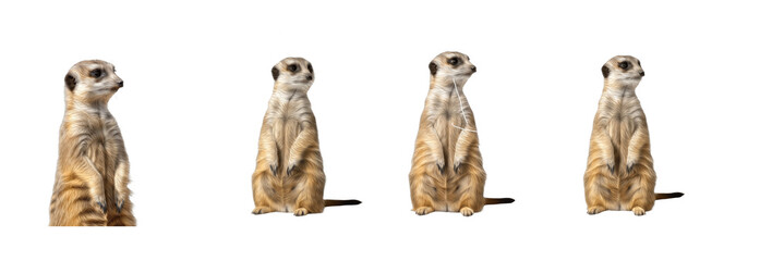 Set of realistic meerkat collection isolated on transparent PNG background, oil paint