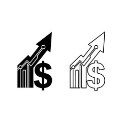 Upward Arrow Graph with Dollar Sign and Bars Silhouette and Outline finance money