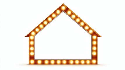 Bright Glowing House Sign with Decorative Light Bulbs and Empty Space