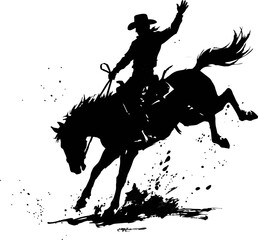 Cowboy Bucking Horse Silhouette. Grunge Ink Vector for Year of the Horse 2026 © Yogaswara