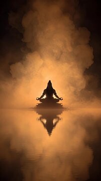 Mystical Lord Shiva Meditation Silhouette Reflected on Water Surface