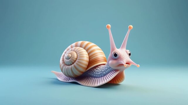 A colorful cartoon snail on blue background.