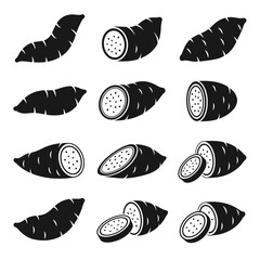 Root Vegetable Ubi Icon Collection Featuring Sweet Potato Shapes for Food and Agriculture Design