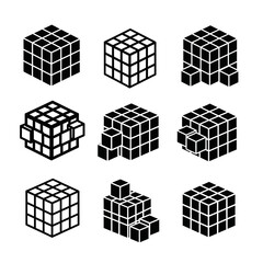 Cube and Box Icon Set Showing 3D Packaging and Storage Shapes