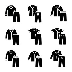 Pajama Clothing Icon Set Featuring Comfortable Nightwear Tops and Bottoms for Sleep and Loungewear Use