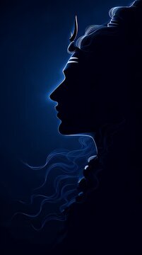 Lord Shiva Silhouette Blue Neon Glow Divine Portrait