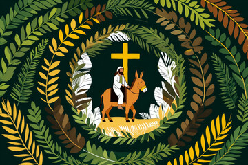 Traditional Christian Palm Sunday, triumphal entry of Jesus Christ into Jerusalem AI Generative