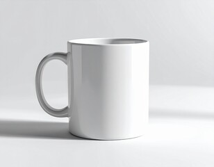Obraz premium Blank white ceramic coffee mug on a white surface with shadow