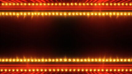 Bright Retro Stage Background with Glowing Light Bulbs and Red Frame