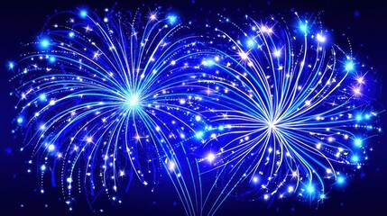 Obraz premium Spectacular Blue Fireworks Display Illuminating the Night Sky.