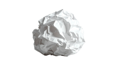 A crumpled white paper ball against a stark black backdrop. Close up shot reveals texture and shadows