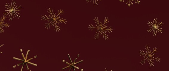 Christmas winter holiday background with golden snowflakes on a burgundy backdrop, perfect for seasonal designs
