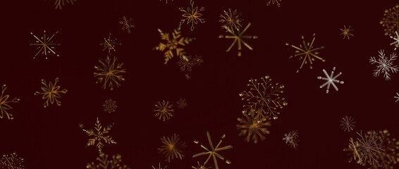 Elegant and festive image featuring a repeating pattern of golden snowflakes on a rich burgundy background perfect for h