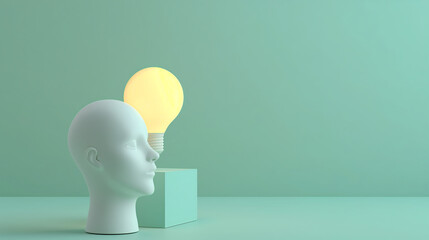 Lightbulb atop turquoise block, symbolizing creativity and innovation. Ideal for presentations, websites, and marketing materials related to creative industries.