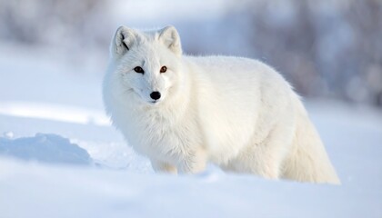 Naklejka premium Arctic Fox in Winter - A Portrait of Survival in the Snow.