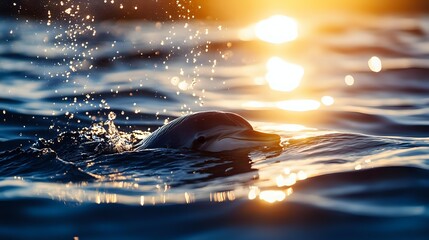 Person swimming in ocean water with golden sunset light creating sparkling water droplets and warm atmospheric glow for wellness and fitness concepts.