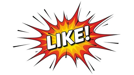 Comic book explosion burst with LIKE text in bold letters on colorful starburst background for social media engagement and digital marketing campaigns.