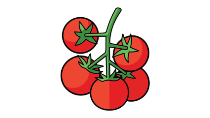 Vibrant illustration of five ripe red tomatoes on a green vine, showcasing fresh organic produce in a clean graphic style perfect for culinary and