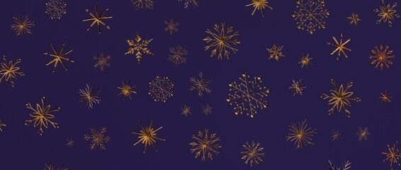 Elegant gold snowflakes on a deep blue background, perfect for winter holiday themes, invitations, and Christmas