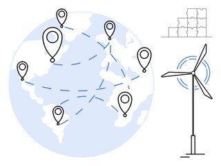 Fototapeta premium Renewable energy concept. Renewable sources thumbs up wind energy promote worldwide connectivity. Renewable networks support environmentally friendly solutions and global sustainability. Perfect