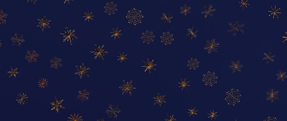 Christmas background with gold snowflakes on a blue background. Ideal for Christmas cards, festive designs, and