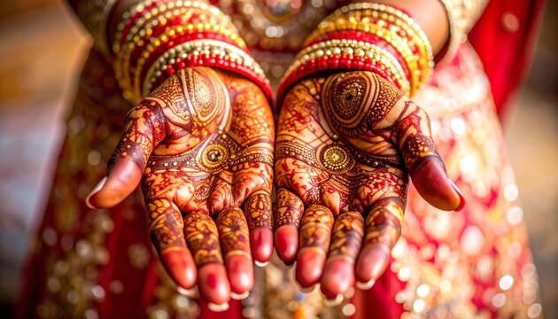 a close-up view of two hands adorned with intricate mehndi designs