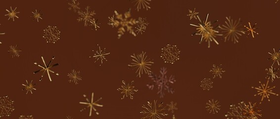 Abstract design of golden snowflakes floating against a warm brown backdrop. Perfect for seasonal greetings, win © vegefox.com