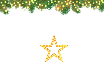Obraz premium Glowing Christmas Star Light with Pine Garland Isolated on transparent Background