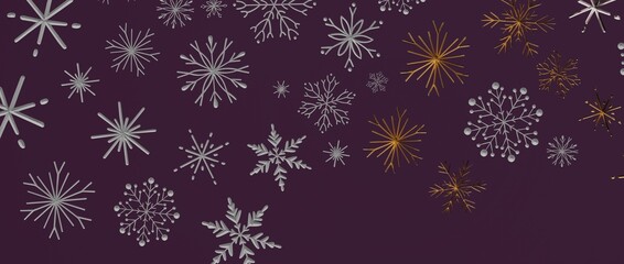 Abstract snowflake background with gold and silver details on purple, perfect for Christmas cards, winter them