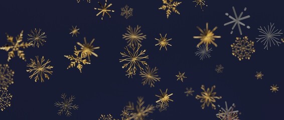 Elegant gold snowflakes on a deep blue background, perfect for winter designs and seasonal greetings. Use for © vegefox.com