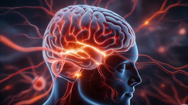 Dynamic Visualization of the Human Brain's Active Neural Networks, Illustrating Complex Cognitive Processes and the Flow of Electrical Impulses within the Mind