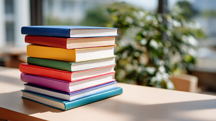 Sharp Focus Photo Of Tall Stack Of Diverse Academic Textbooks