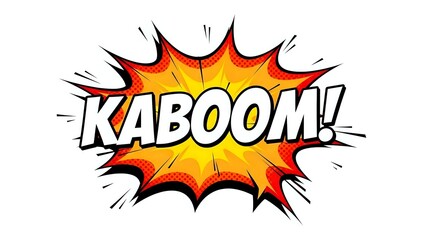 Comic book explosion burst with KABOOM text in bold white letters on vibrant orange and red starburst background for pop art designs.