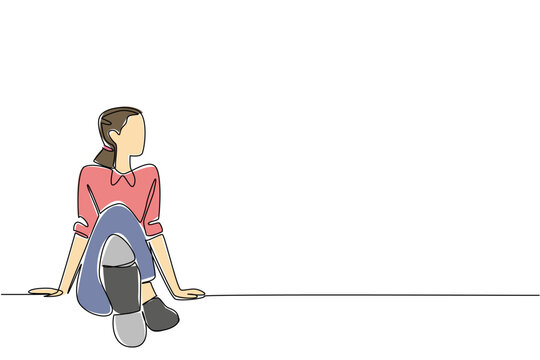 Single continuous line drawing a woman wear tap dance shoes sitting with her legs stretched out. Take a break before the next performance. National Tap Dance Day. One line design vector illustration