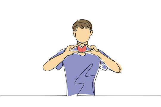 Single continuous line drawing a man in casual clothes holds a thyroid gland mockup with both hands. Shows thyroid gland during treatment. Ill. World Thyroid Day. One line design vector illustration