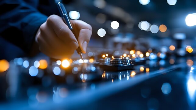 Professional businessman hand writing on digital tablet with stylus pen in modern office environment with bokeh lights background for business technology concepts. - Powered by Adobe