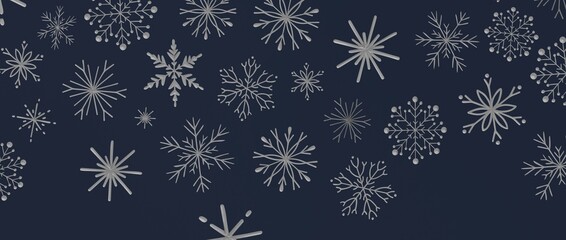 Sophisticated seamless pattern featuring silver snowflakes on a deep blue backdrop, ideal for Christmas and sea
