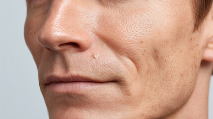 Velvety pore soft male skin structure bright white studio closeup face texture healthy complexion natural light smooth cheek jawline youthful detail