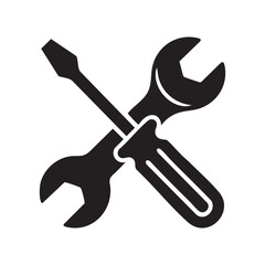 Repair Tools Silhouette Symbol with Wrench and Screwdriver