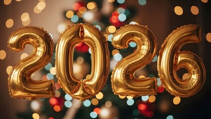 Golden 2026 new year s celebration background with blurred lights