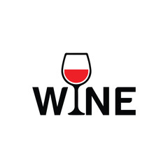 Modern wine glass logo with red wine and bold text